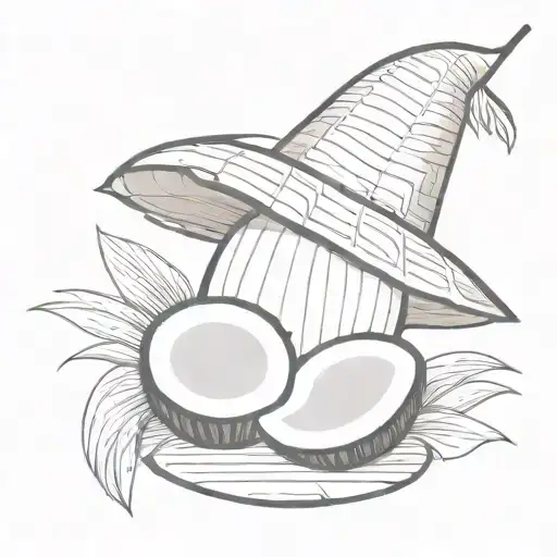 Vietnamese hat, coconut with straw and lotus leaf tattoo design idea