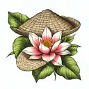 Vietnamese hat, coconut with straw and lotus leaf tattoo design idea