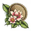 Vietnamese hat, coconut with straw and lotus leaf tattoo design idea