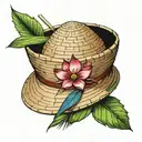 Vietnamese hat, coconut with straw and lotus leaf tattoo design idea