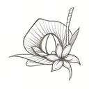 rice hat, coconut with straw and lotus leaf tattoo design idea