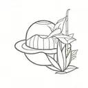 rice hat, coconut with straw and lotus leaf tattoo design idea