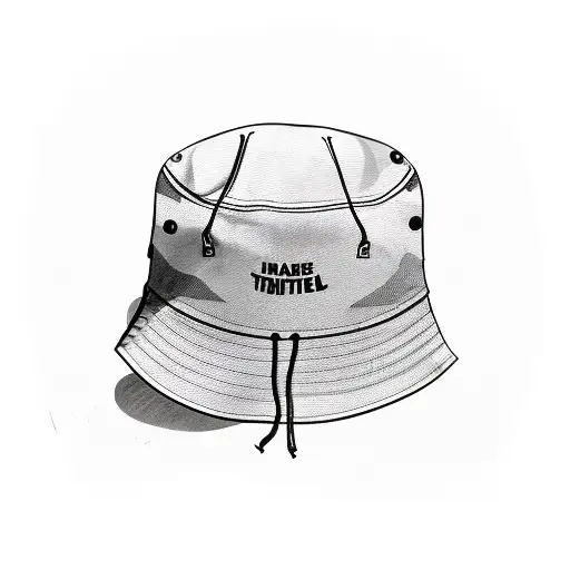 A bucket hat surrounded by sunglasses, with travel destinations engraved on them, symbolizing your passion for travel and your favorite accessories. tattoo design idea