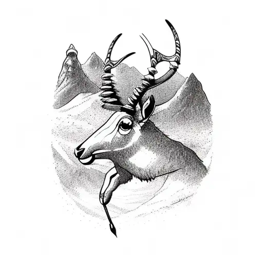 An antelope leaping over a mountain range, representing your love for travel and the thrill of adventure. tattoo design idea