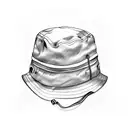 A bucket hat surrounded by sunglasses, with travel destinations engraved on them, symbolizing your passion for travel and your favorite accessories. tattoo design idea