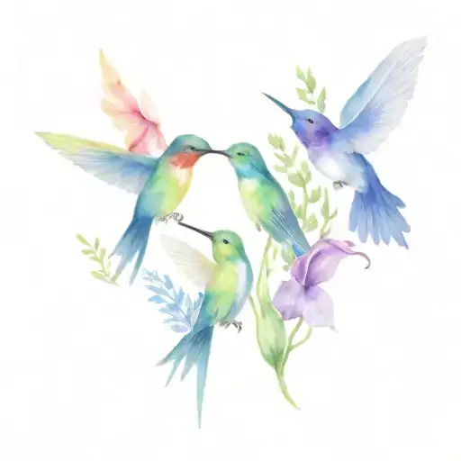 hummingbirds, violet, lily, larkspur, and morning glory  tattoo design idea