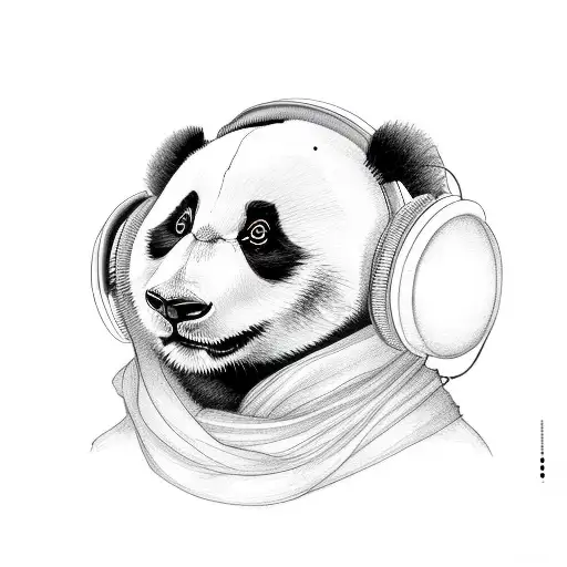 Panda listening to music on headphones tattoo design idea