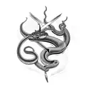 snake demon being impaled by sword tattoo design idea