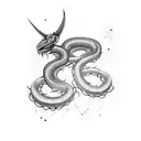 snake demon being impaled by sword tattoo design idea
