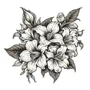 Make a line art bouquet with 2 daisys 3 morning glory’s  1 delphinium 1 daffodil And 1 gladiolus tattoo design idea