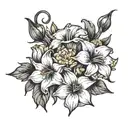 Make a line art bouquet with 2 daisys 3 morning glory’s  1 delphinium 1 daffodil And 1 gladiolus tattoo design idea