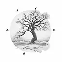 oak tree with clock tattoo design idea