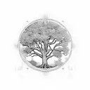 oak tree with clock tattoo design idea