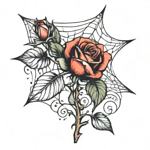 spider web rose on a stem tattoo design idea
