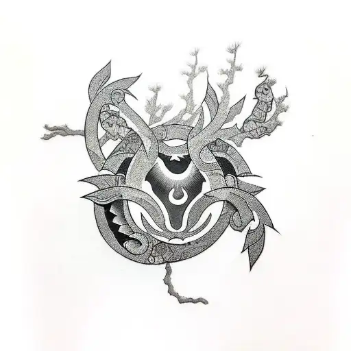 tribal with vegetation and the letters THG tattoo design idea