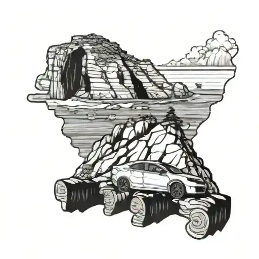 Honda Civic on edge of cliff looking over ocean  tattoo design idea