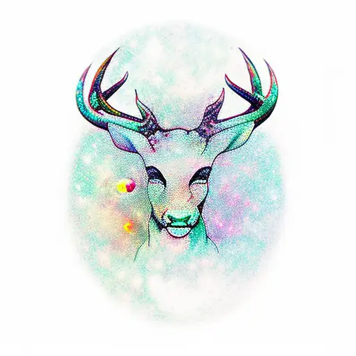 Galaxy, Planet System, deer, snow mountains tattoo design idea