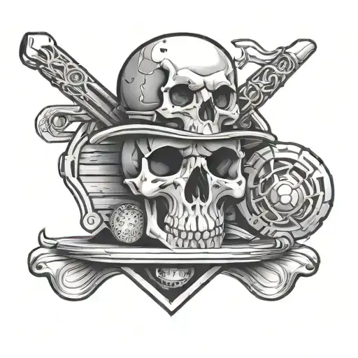 skull and disc golf basket tattoo design idea