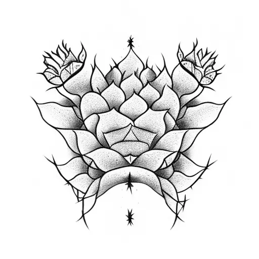 ledt side saguaro cactus blossom, right side Vietnamese lotus, split down the middle tattoo design idea