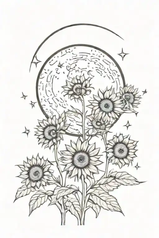 crecent moon above sunflowers indian style tattoo design idea