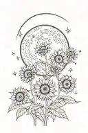 crecent moon above sunflowers indian style tattoo design idea