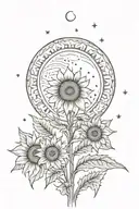 crecent moon above sunflowers indian style tattoo design idea