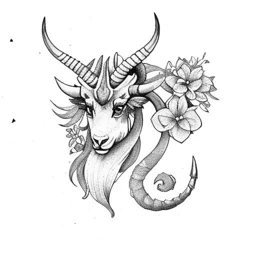 capricorn with flowers  tattoo design idea