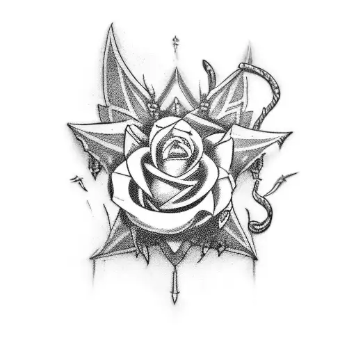 Create a tattoo featuring BDSM symbols and whip motifs with a touch of rosaces in a black-grey style tattoo design idea