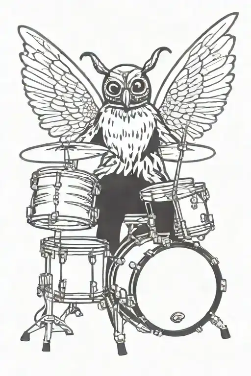 cute mothman playing drums tattoo design idea