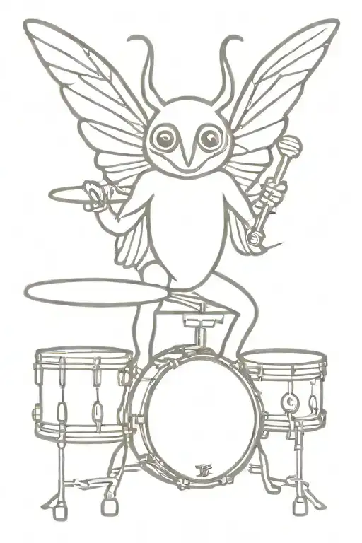 cute mothman playing drums tattoo design idea
