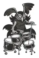 cute simplistic mothman playing drums tattoo design idea