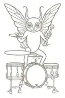 cute mothman playing drums tattoo design idea