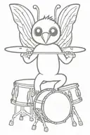 cute mothman playing drums tattoo design idea