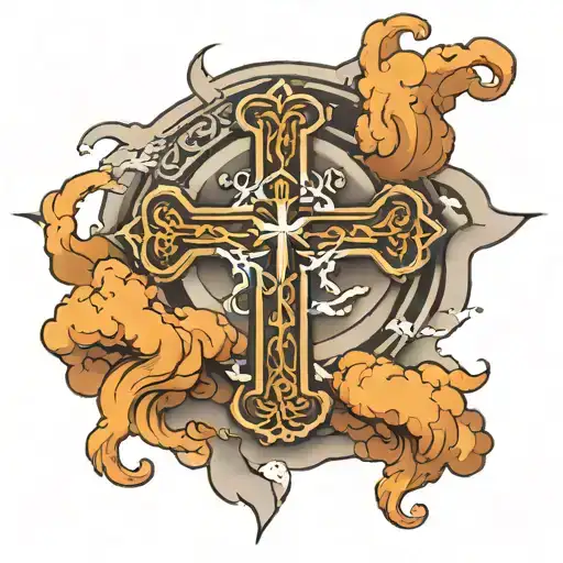 3 cross with clouds surrounding tattoo design idea