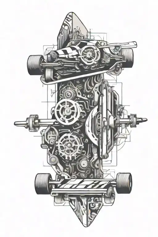 skateboard mix car engine tattoo design idea