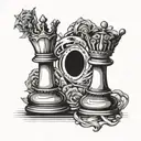 king and queen chess pieces holding hands tattoo design idea