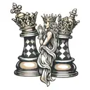 king and queen chess pieces holding hands tattoo design idea