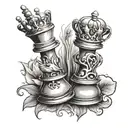 king and queen chess pieces holding hands tattoo design idea