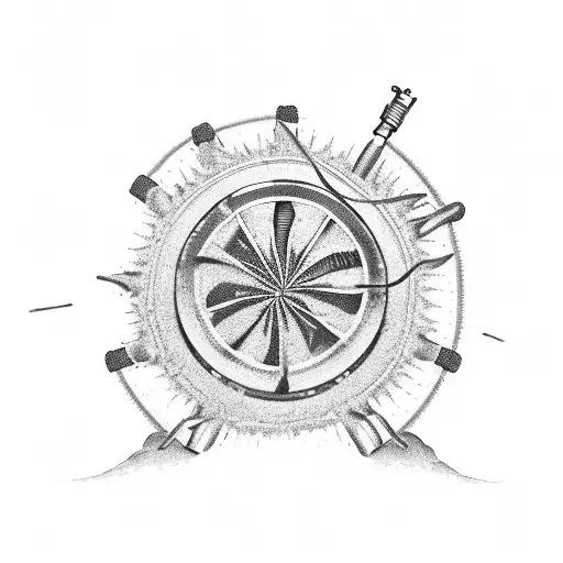 A motorcycle wheel spinning on a desert road with a gun and marijuana leaves as spokes tattoo design idea
