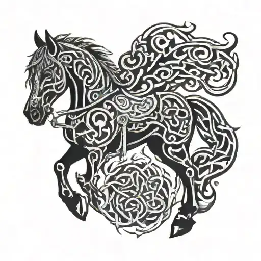 horse fire guns celtic tattoo design idea