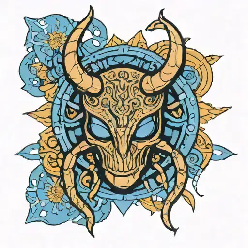 Ted Kord blue beetle logo combined with ayahuasca fractals  tattoo design idea