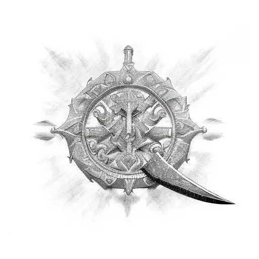 A sketch-style design of Ogum's sacred weapon, the machete tattoo design idea