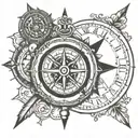 Clock and Compass tattoo design idea