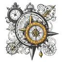 Clock and Compass tattoo design idea