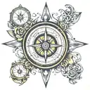 Clock and Compass tattoo design idea
