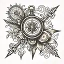 Clock and Compass tattoo design idea