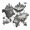 A map of the world with landmarks from your favorite travel destinations tattoo design idea