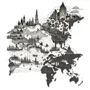 A map of the world with landmarks from your favorite travel destinations tattoo design idea