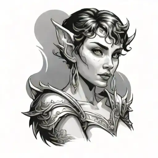 elf woman with short hair tattoo design idea