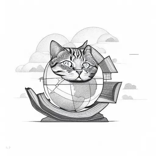 globe, cats, books, plants  tattoo design idea
